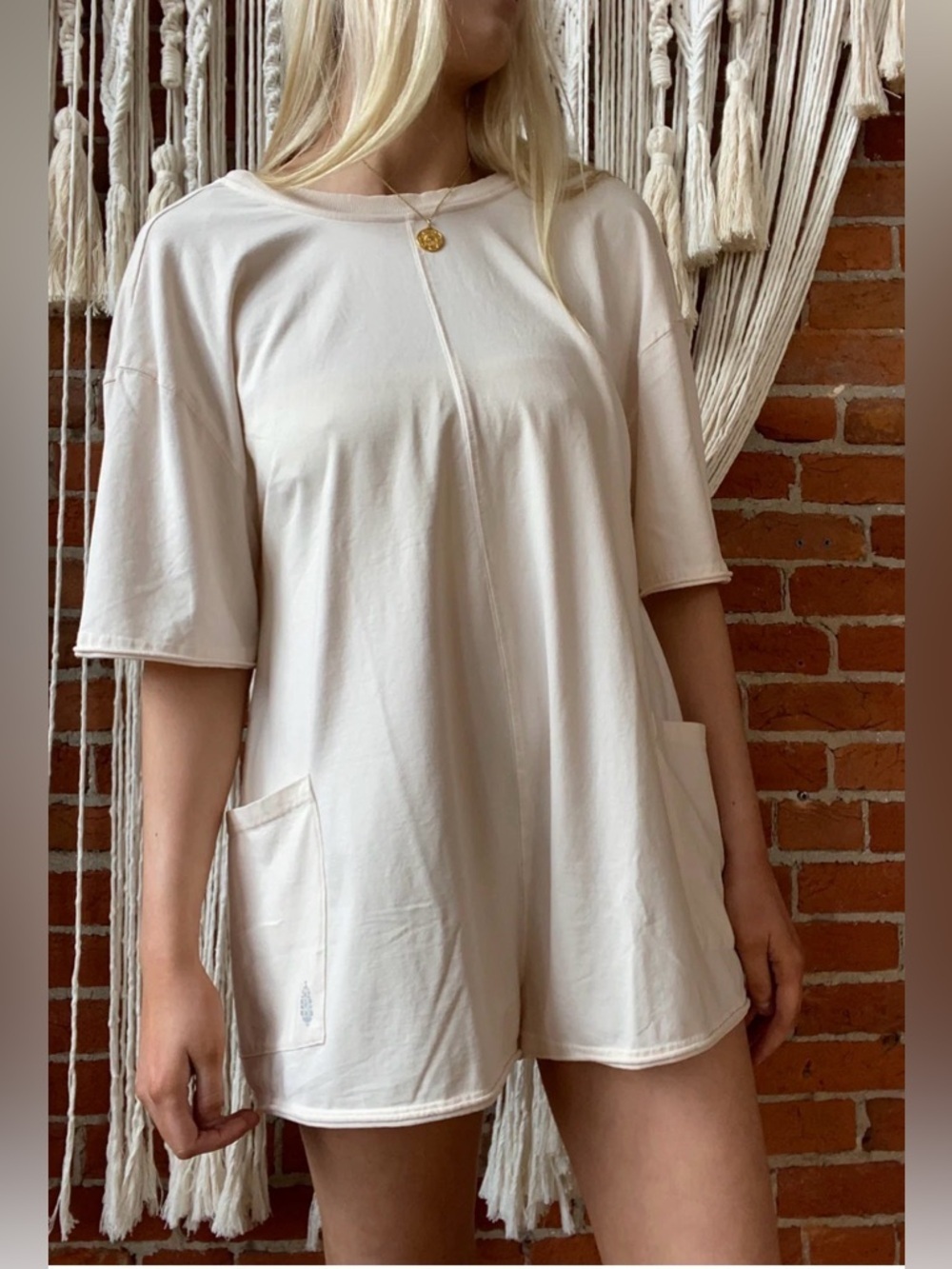 Free People Hot Shot Tee Romper XS Oversized Bleach Clay One Piece